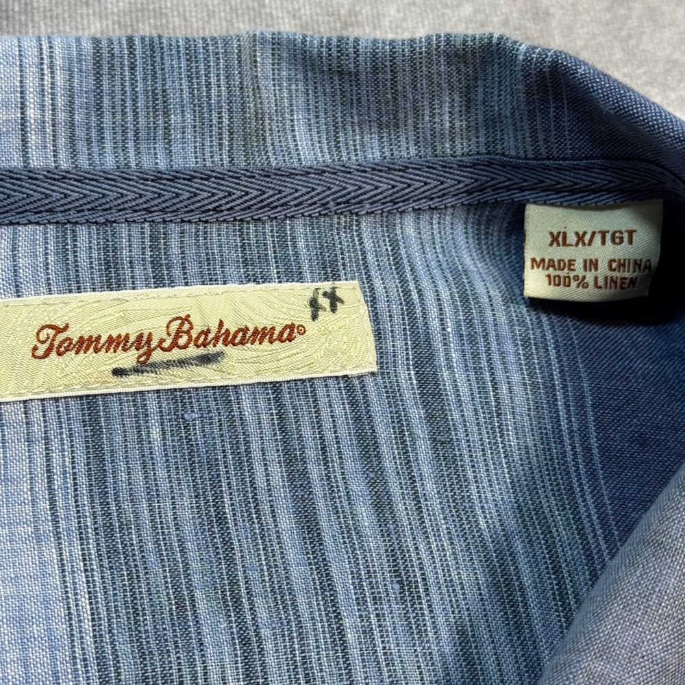 Tommy Bahama Men XL Blue Grey Ombre Striped 100% Linen Short Sleeve Button Shirt - Picture 4 of 7